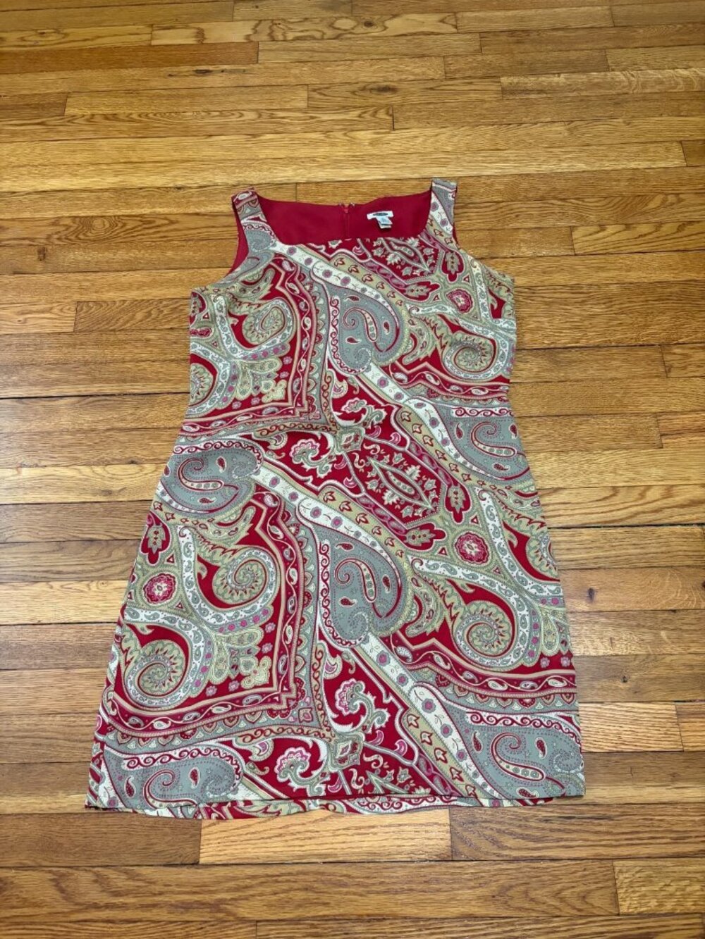Old Navy Womens Sheath Dress Size 16 Red Gray Paisley Sleeveless Knee Length
